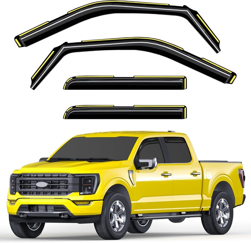 Deejecsun in-Channel Window Rain Guards Fit for Ford F150 2021-2026 SuperCrew Truck Rain Guard Side Window Visor Durable Window Deflectors Vent Visors Vent Shades Car Accessories - 4 pcs - Image 1